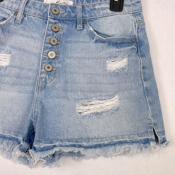 Kancan Lorraine Ultra high Rise Distressed Buttonfly Denim Shorts. Size Medium. - Picture 7 of 13